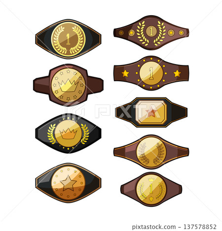 Championship belts collection symbolizing victory and achievement Championship belts collection symbolizing victory and achievement 137578852