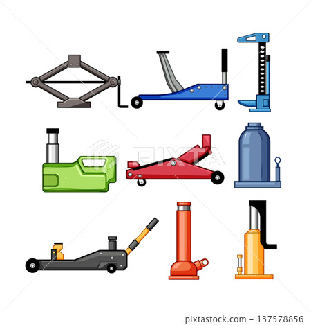 Car jacks collection for vehicle lifting and maintenance Car jacks collection for vehicle lifting and maintenance 137578856