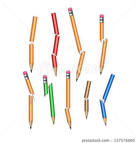 Broken assorted color pencils illustrating failure and stress in education 137578860
