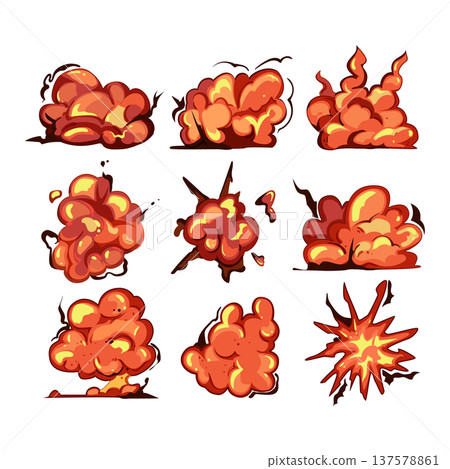 Cartoon explosions creating various smoke fire effects Cartoon explosions creating various smoke fire effects 137578861