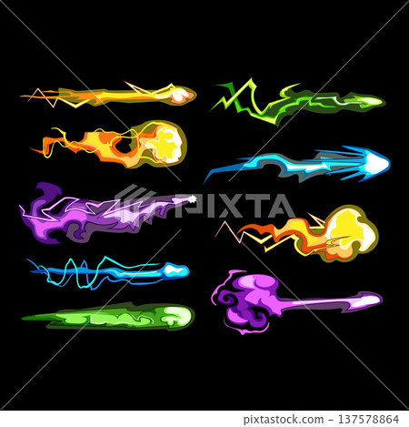 Colorful energy blasts flying projectiles vector set Colorful energy blasts flying projectiles vector set 137578864