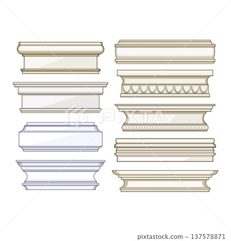 Architectural molding profiles illustrating various decorative trim designs Architectural molding profiles illustrating various decorative trim designs 137578871