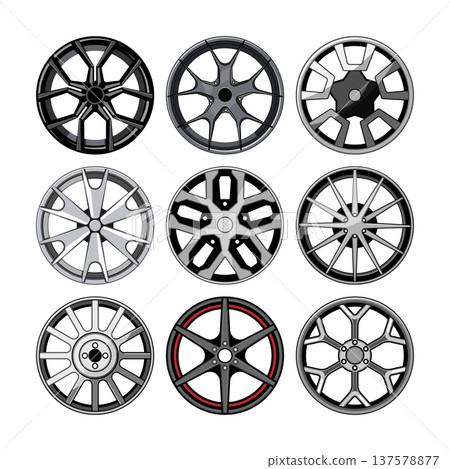 Alloy wheel designs showcasing various car customization options 137578877