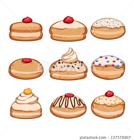 hanukkah doughnut set cartoon vector illustration hanukkah doughnut set cartoon vector illustration 137578907