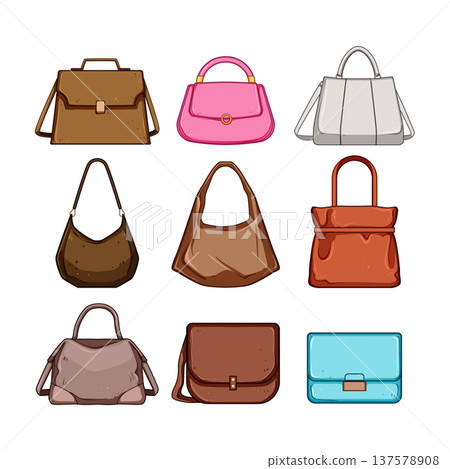 handbag woman leather set cartoon vector illustration 137578908