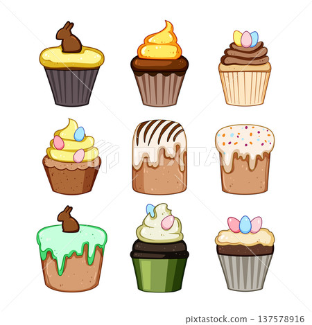 easter cupcake set cartoon vector illustration 137578916