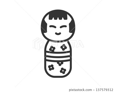 木芥子娃娃圖示插圖（線條描） 137579312