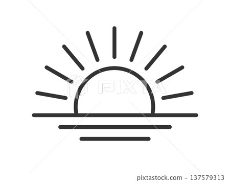 海上日出圖示插圖(線描) 海上日出圖示插圖(線描) 137579313