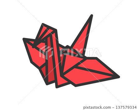 Illustration of origami crane icon (line drawing color) Illustration of origami crane icon (line drawing color) 137579334
