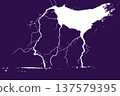 White lightning bolt striking ground on purple background 137579395