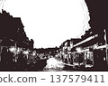 Urban street at night retro illustration line art style 137579411