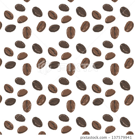 咖啡豆無縫圖案背景插圖（棕色，隨機） 137579941