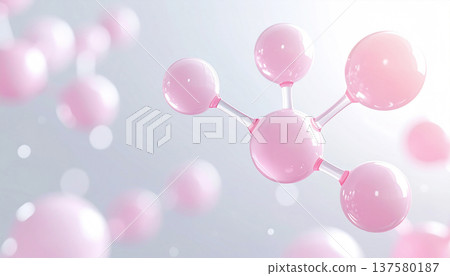 Pink beauty ingredient molecule and peptide/PDRN skin care ingredient image, anti-aging care and dermatological research 137580187