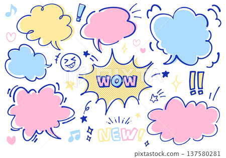 Hand-drawn pop speech bubbles. Cute cartoon vector. Excited speech bubbles 137580281