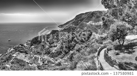 Scenic panoramic view of Amalfi Coast from Ravello, Italy 137580981