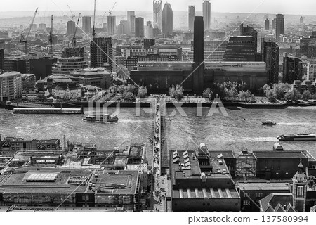View of River Thames and Millennium Bridge,  London, England, UK 137580994