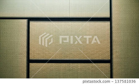 Texture Detail of Traditional Japanese Tatami Mats with Black Fabric Borders 137581036