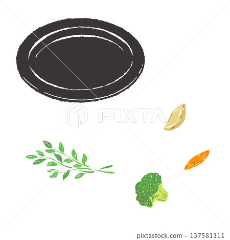 牛排配蔬菜和黑色餐盤（成品擺盤） 137581311