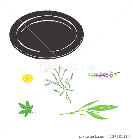 一套楓葉和松針裝飾物，以及一個黑色盤子（成品擺設） 137581314