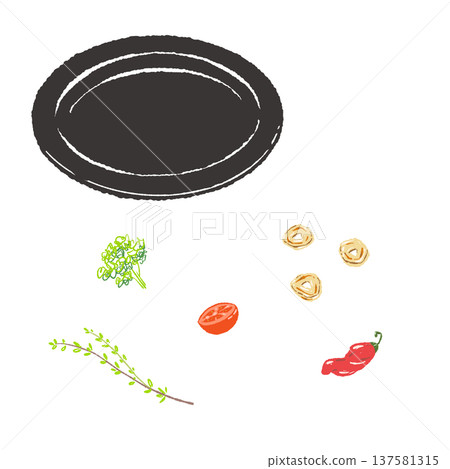 用香草、番茄和大蒜點綴，盛於黑色盤子中（成品擺盤） 137581315
