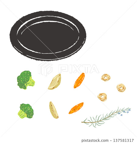 Broccoli and potato steak garnish on a black plate (finished presentation) Broccoli and potato steak garnish on a black plate (finished presentation) 137581317