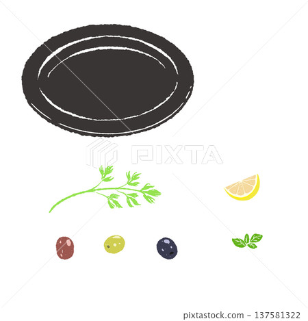 Garnished with olives, lemon, and herbs, and served on a black plate (finished presentation) Garnished with olives, lemon, and herbs, and served on a black plate (finished presentation) 137581322