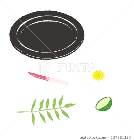 以葉芽、嫩芽和酸橘裝飾，盛於黑色盤子中（成品擺盤） 137581323