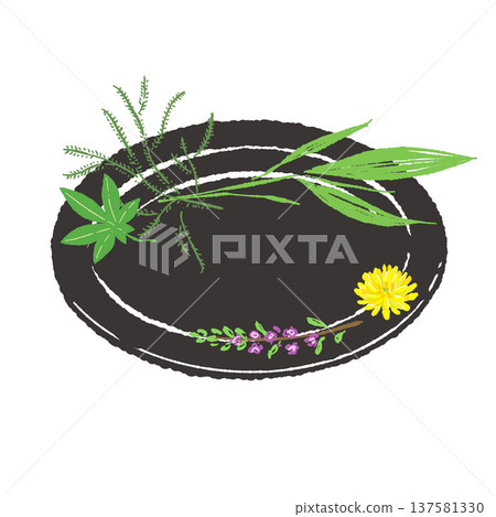 一套楓葉和松針裝飾物，以及一個黑色盤子（成品擺設） 137581330