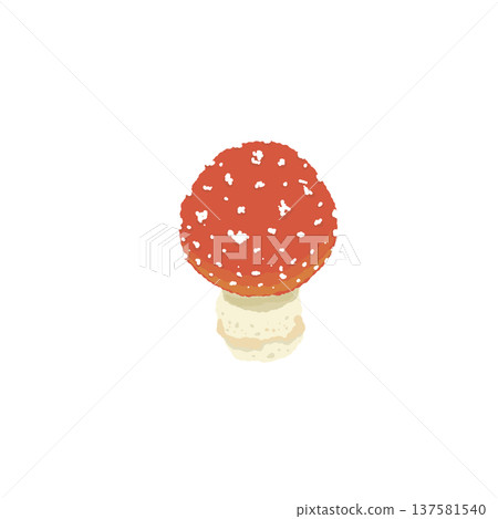Hand-drawn illustration of Amanita muscaria (single plant, young mushroom, round umbrella) 137581540