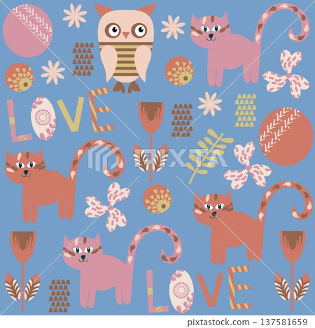 Cats vector seamless pattern. vector Cats vector seamless pattern. vector 137581659