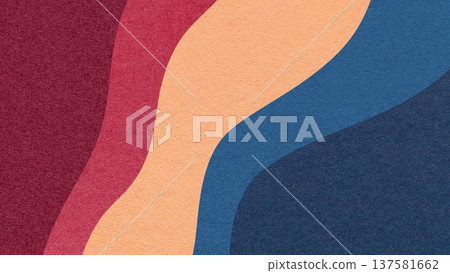 Abstract fluid wavy layered textured paper background in red peach blue colors, flowing curved shapes for banner template 137581662