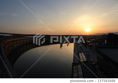 Osaka Kansai Expo, large roof ring and sunset (EXPO2025) 137581689