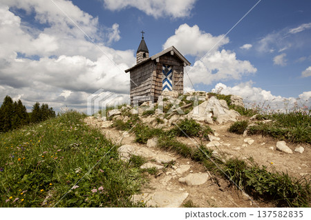 Chapel Freudenreich at Brecherspitze mountain, Bavaria, Germany in summertime 137582835