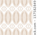 Soft Beige and Cream Watercolor Ikat Seamless Pattern with Symmetrical Ornamental Motifs 137582849