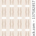 Soft Beige and Cream Watercolor Ikat Seamless Pattern with Symmetrical Ornamental Motifs 137582857