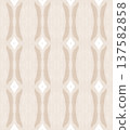 Soft Beige and Cream Watercolor Ikat Seamless Pattern with Symmetrical Ornamental Motifs 137582858