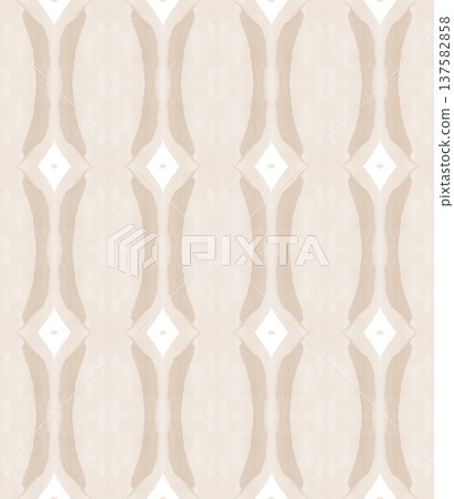 Soft Beige and Cream Watercolor Ikat Seamless Pattern with Symmetrical Ornamental Motifs Soft Beige and Cream Watercolor Ikat Seamless Pattern with Symmetrical Ornamental Motifs 137582858