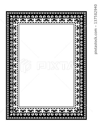 Vector frame from Turkic national ornament. Ethnic ornament of the nomadic Turk, Kazakh, Kyrgyz, Mongol, Turkmen. Frame, certificate, invitation, diploma, Borders, Artwork, embroidery. A4 137582940
