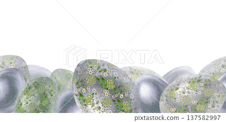 Seamless Easter border with a luxurious silver egg ornament. Vintage, decorative, festive watercolor pattern holiday designs, greeting cards, wrapping paper, invitations, packaging, and spring decor 137582997