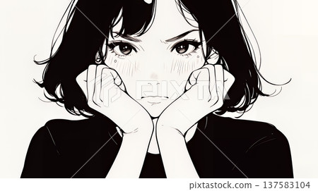 A young woman with a jealous expression (simple colors) A young woman with a jealous expression (simple colors) 137583104