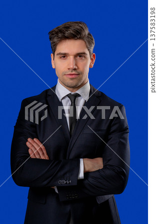 Serious businessman in formal outfit with arrogant expression, pride, dominance Serious businessman in formal outfit with arrogant expression, pride, dominance 137583198