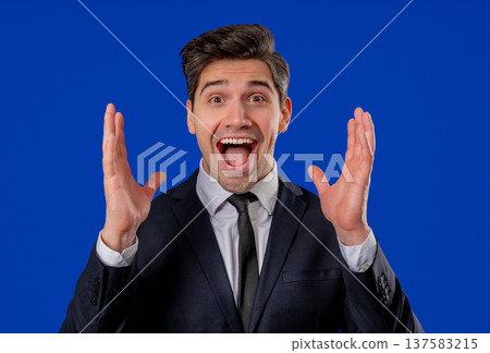 Mature Businessman Showing Invisible Abstract Subject Or Object Sizes Big Large 137583215
