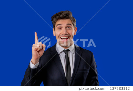 Genius Idea. Resourceful 30S Aged Businessman.eureka Moment,Pointing Finger Up 137583312