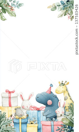 Many happy animal friends gather around colorful gift boxes and bright flowers. They enjoy each other's company in a fun and lively setting filled with joy and laughter Many happy animal friends gather around colorful gift boxes and bright flowers. They enjoy each other's company in a fun and lively setting filled with joy and laughter 137583426