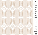 Soft Sage and Beige Watercolor Ikat Seamless Pattern with Symmetrical Ornamental Motifs 137583443