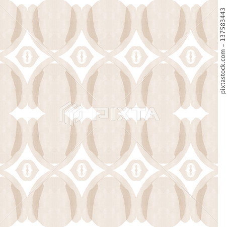 Soft Sage and Beige Watercolor Ikat Seamless Pattern with Symmetrical Ornamental Motifs Soft Sage and Beige Watercolor Ikat Seamless Pattern with Symmetrical Ornamental Motifs 137583443