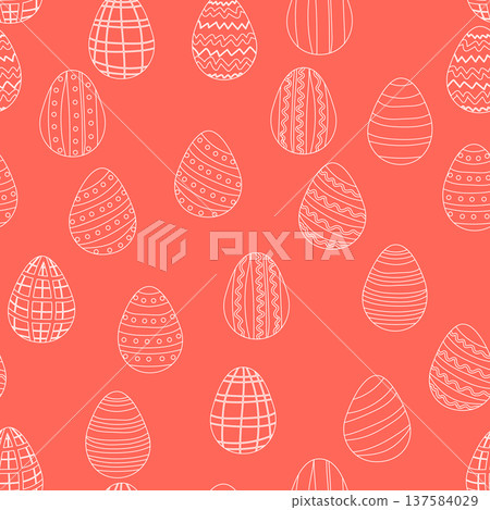 Seamless pattern with Easter eggs, outline design. A vibrant seamless background for Easter designs, featuring cute patterned eggs with polka dots Seamless pattern with Easter eggs, outline design. A vibrant seamless background for Easter designs, featuring cute patterned eggs with polka dots 137584029