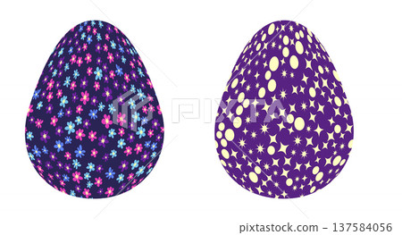 Easter egg with flowers and leaves. Seamless patterned eggs with polka dots, flowers 137584056