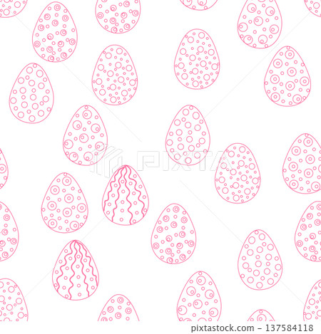 Seamless pattern with Easter eggs, outline design. A vibrant seamless background for Easter designs, featuring cute patterned eggs with polka dots 137584118
