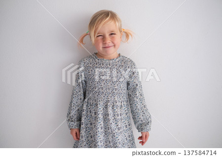 Portrait of a Smiling 4 Year Old Blonde Girl Portrait of a Smiling 4 Year Old Blonde Girl 137584714